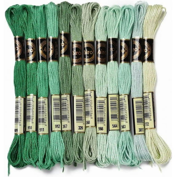 12 Skeins 105 Yards 6 Ply Variegated Embroidery Thread Floss Green Gradient Crewel Friendship Bracelet String Cross Stitch Floss Yarn Thread Bulk for Hand Sewing Jewelry Needlecraft Knitting