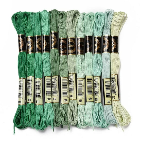 12 Skeins 105 Yards 6 Ply Variegated Embroidery Thread Floss Green Gradient Crewel Friendship Bracelet String Stitch Floss Yarn Thread Bulk