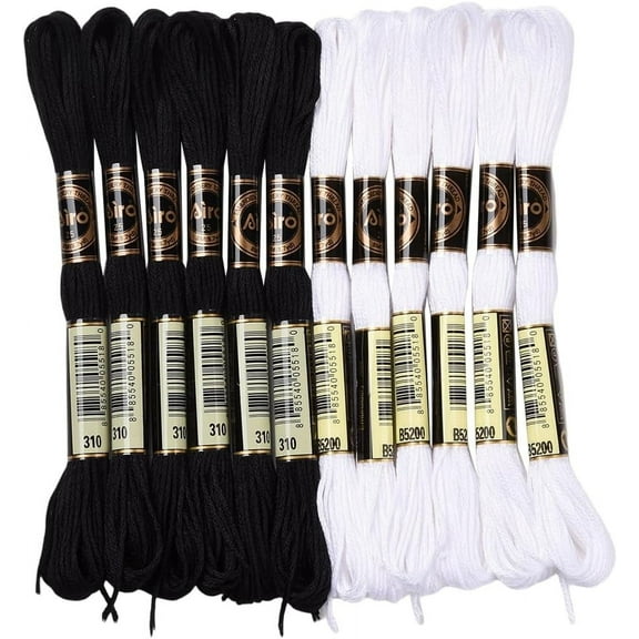 12 Skeins 105 Yards Black White Embroidery Floss Thread Bulk 6 Ply Cross Stitch Floss Variegated Friendship Bracelet String Threads for Jewelry Making Bracelet Knitting Stitch Craft Supply