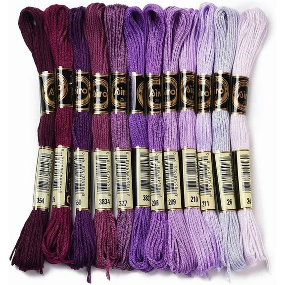 12 Skeins 105 Yards Gradient Purple Polyester Embroidery Floss Cross Stitch Threads Colorful Friendship Bracelets Craft Needlepoint Yarn for Sewing Making DIY Birthday Wedding Stitching