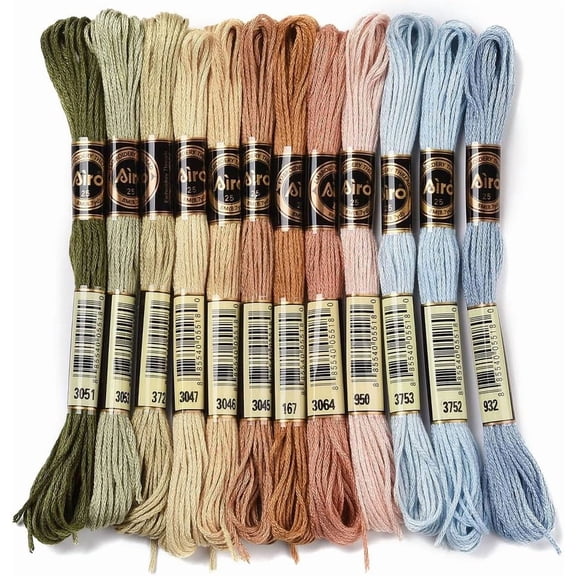 12 Skeins 12 Colors 6-Ply Polyester Embroidery Floss Stitch Threads Heath Color Series Mixed Color 0.5mm 8.75 Yards(8m)/Skein 12 skeins/set