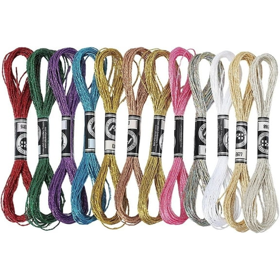 12 Skeins 12 Colors Metallic Embroidery Floss Colorful Glitter Stitch Tassel Thread Polyester Friendship Bracelets Shimmer Crewel String Bulk Set for Hand Sewing Making Knitting Craft Colorful DIY