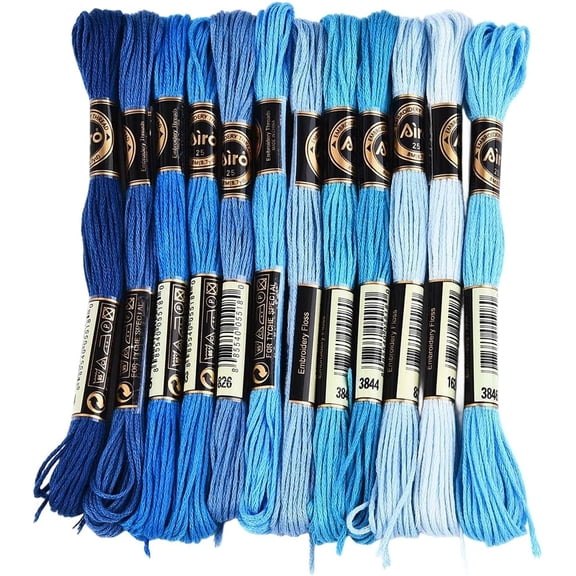 12 Skeins 6 Strands Blue Stitch Thread Variegated Gradient Embroidery Floss Polyester Friendship Bracelet String Yarn Threads Bulk for Hand Sewing Bracelets Making Needlecraft Crochet
