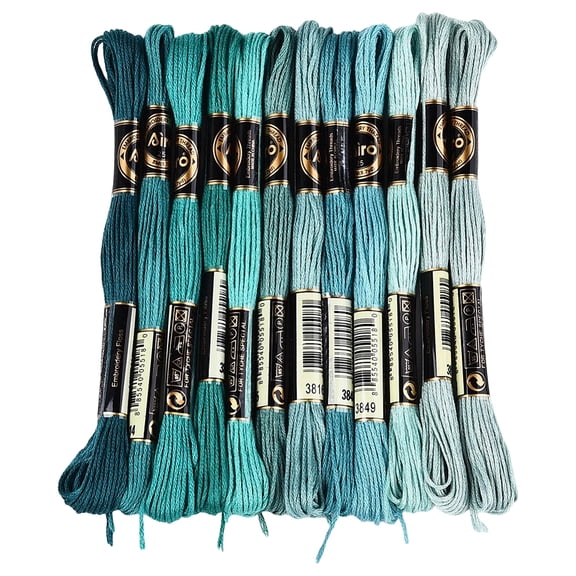 12 Skeins 6 Strands Green Embroidery Floss Thread Polyester Variegated Gradient Stitch Threads Friendship Bracelets String Bulk DIY