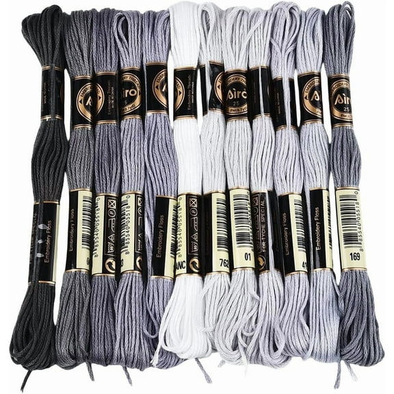 12 Skeins 6 Strands Grey Gradient Friendship Bracelet String Variegated Embroidery Needlepoint Cross Stitch Floss Yarn Thread Bulk