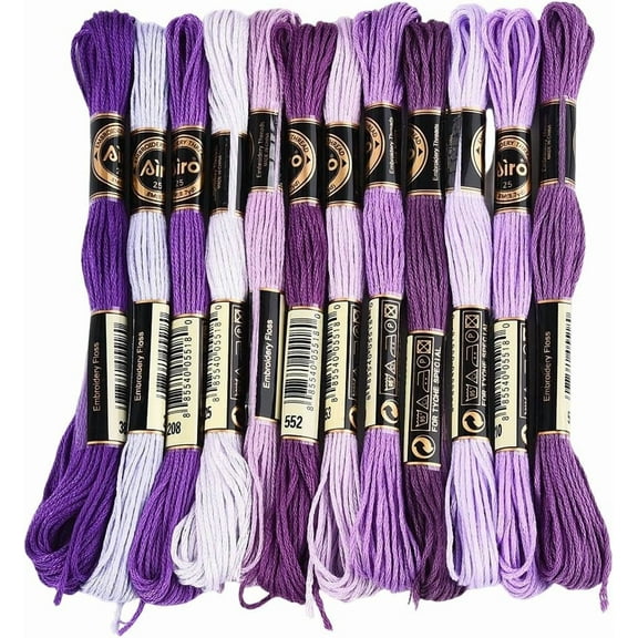 12 Skeins 6 Strands Purple Embroidery Thread Polyester Gradient Friendship Bracelet String Variegated Cross Stitch Floss Yarn Threads Bulk