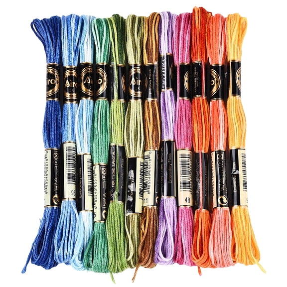 12 Skeins 6 Strands Rainbow Color Embroidery Thread Variegated Friendship Bracelet String DIY Polyester Gradient Stitch Floss Yarn Threads Bulk
