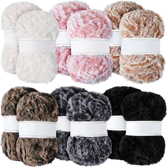 12 Skeins Faux Fur Yarn Soft Chunky Fluffy Yarn Fuzzy Fur Yarn for Crocheting Knitting Projects, Total Length 12 x 32m (12 x 35yds, 50g x 12), 6 Colors