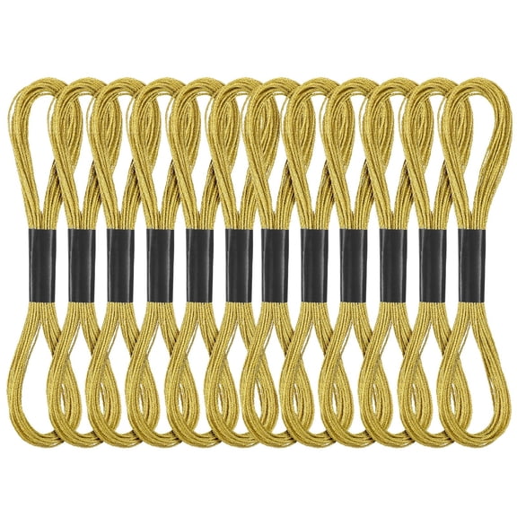 12 Skeins Gold Embroidery Thread Metallic Embroidery Floss Polyester Cross Stitch Thread Friendship Bracelet String Gold Sewing Craft Yarn Art Supplies for Hand Embroidery(8M/Skeins)