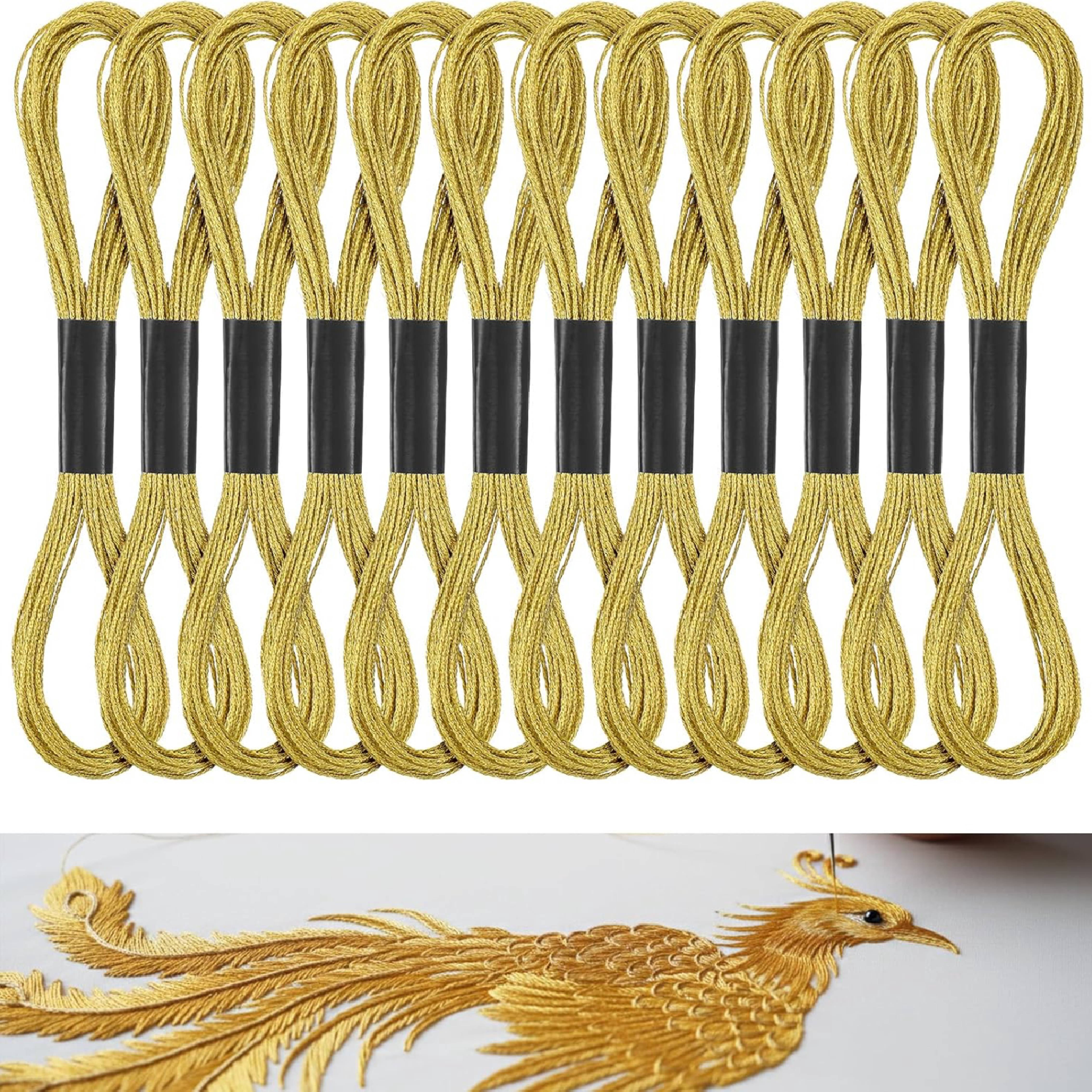 12 Skeins Gold Embroidery Thread Metallic Embroidery Floss Polyester ...