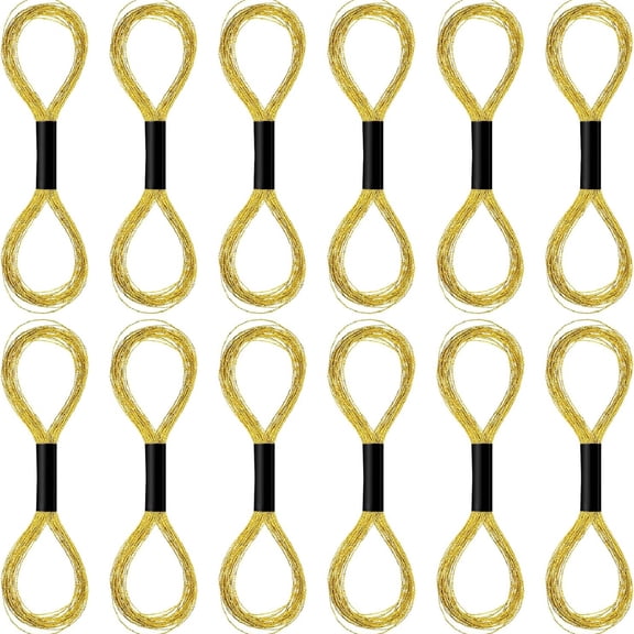 12 Skeins Gold Embroidery Thread Metallic Embroidery Floss Polyester Cross Stitch Thread Friendship Bracelet String Gold Sewing Craft Yarn Art Supplies for Hand(Gold)