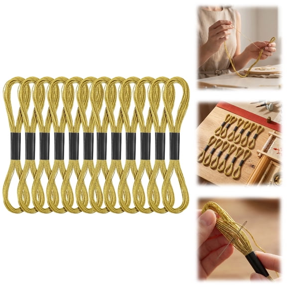 12 Skeins Metallic Embroidery Floss, Glitter Light Gold Embroidery Thread Polyester Metallic Cross Stitch Thread for Cross Stitch DIY Friendship Bracelet String