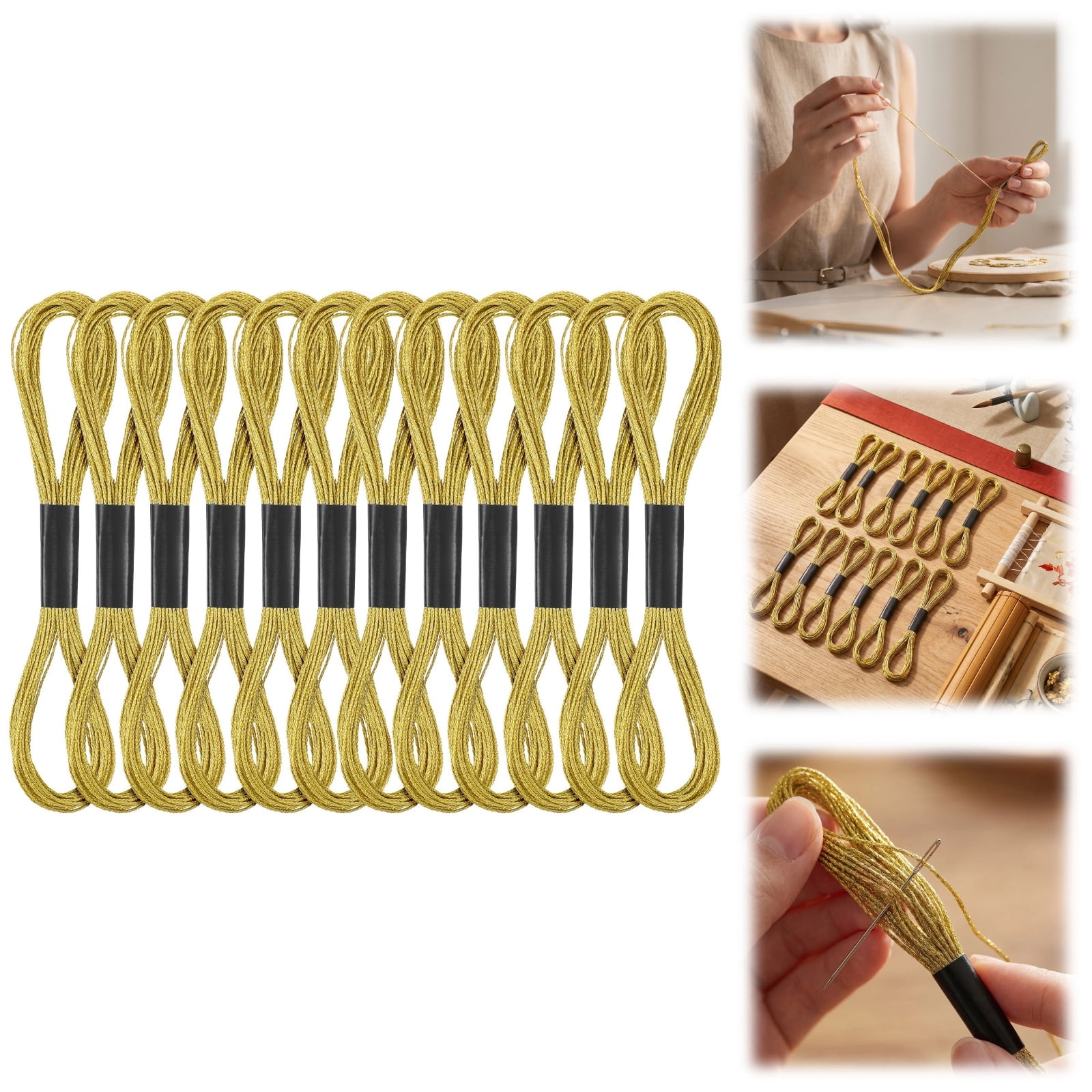 12 Skeins Metallic Embroidery Floss, Gold Embroidery Floss, Shiny ...