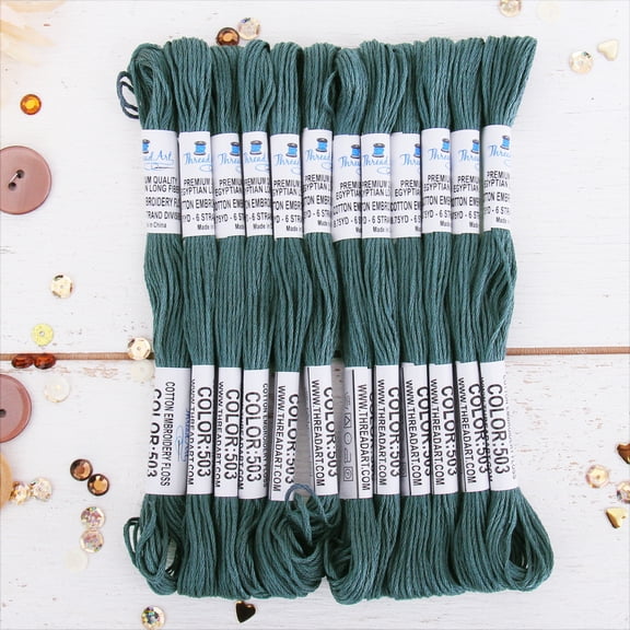 ThreadArt Premium Egyptian Cotton Embroidery Floss - 8.75 Yds - 6 Strand - 12 Skeins - Dk Antique Grey No.503