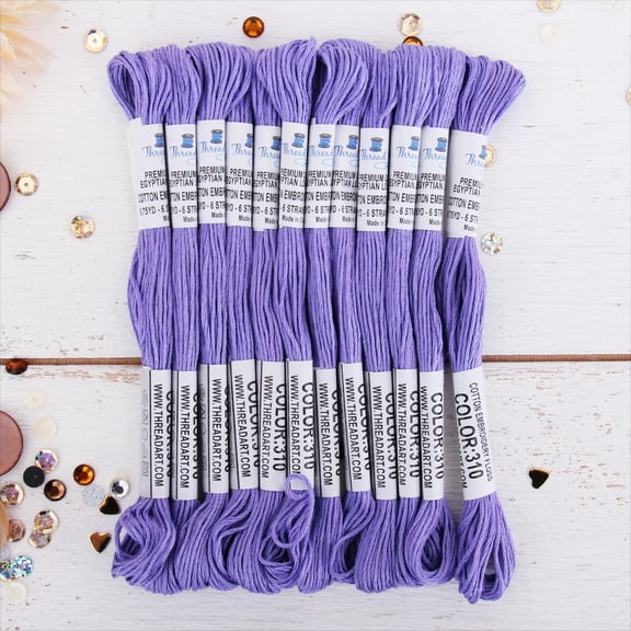 ThreadArt Premium Egyptian Cotton Embroidery Floss - 8.75 Yds - 6 Strand - 12 Skeins - Lavender No.310