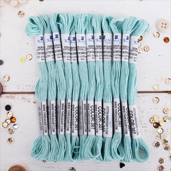 ThreadArt Premium Egyptian Cotton Embroidery Floss - 8.75 Yds - 6 Strand - 12 Skeins - Light Aqua No.307