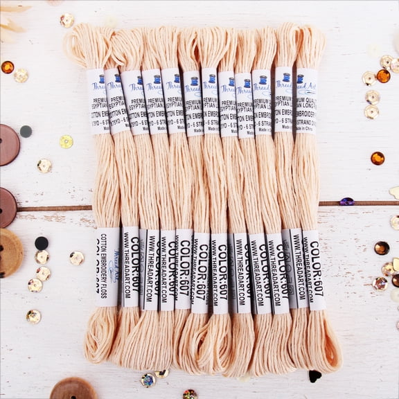 ThreadArt Premium Egyptian Cotton Embroidery Floss - 8.75 Yds - 6 Strand - 12 Skeins - Light Peach No.607