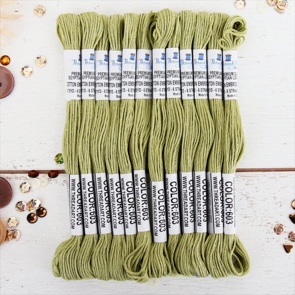 ThreadArt Premium Egyptian Cotton Embroidery Floss - 8.75 Yds - 6 Strand - 12 Skeins - Moss Green No.603