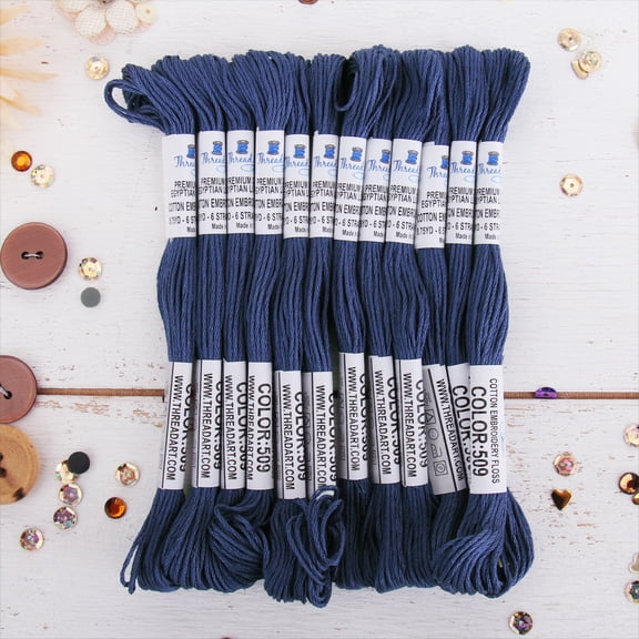 ThreadArt Premium Egyptian Cotton Embroidery Floss - 8.75 Yds - 6 Strand - 12 Skeins - Navy No.509