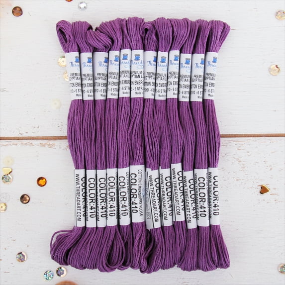 ThreadArt Premium Egyptian Cotton Embroidery Floss - 8.75 Yds - 6 Strand - 12 Skeins - Purple No.410