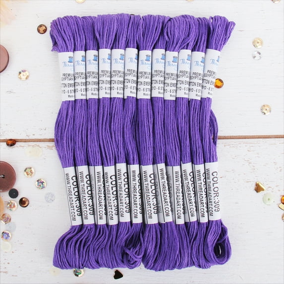 ThreadArt Premium Egyptian Cotton Embroidery Floss - 8.75 Yds - 6 Strand - 12 Skeins - Violet No.309