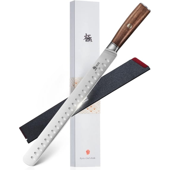 12" Slicing , Daimyo Series Brisket for Meat with Rosewood Handle, Style 440C Stainless Steel Meat Carving for BBQ Turkey Ham Rib Roast with Sheath and Case