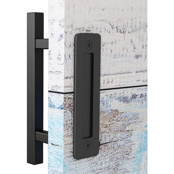 12" Sliding Barn Door Handles and Pulls,Double Sided Hardware Set,Heavy Duty,Square,Rustic,Matte Black Powder Coated Finish,Easy Install