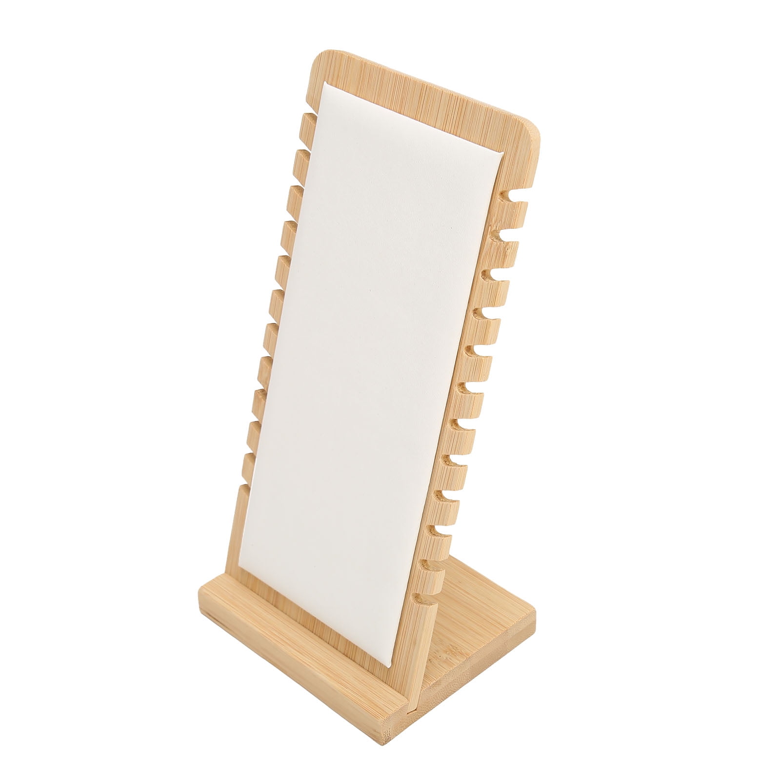 12 Slot Bamboo Necklace Display Stand White PU Panel Vertical