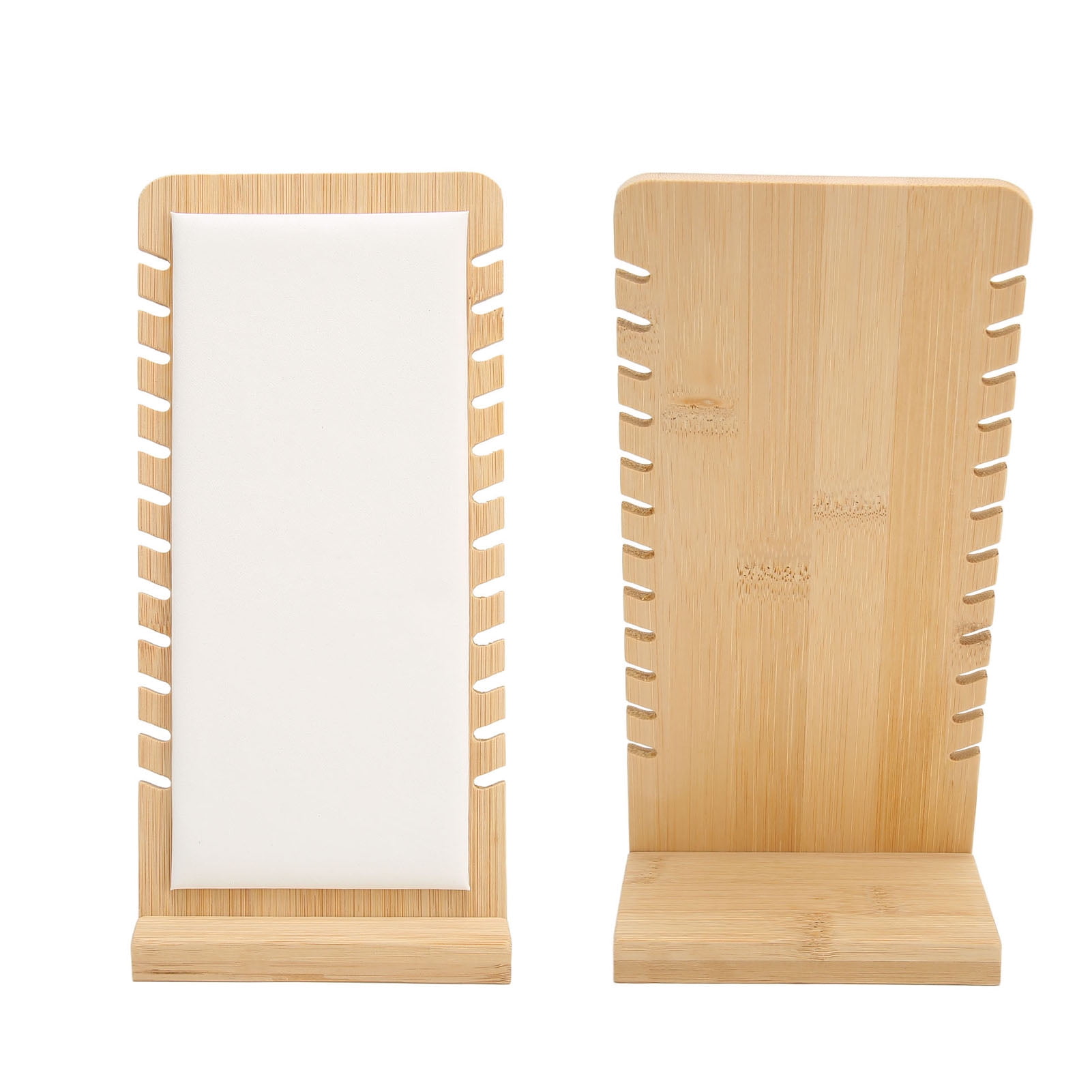 12 Slot Bamboo Necklace Display Stand White PU Panel Vertical