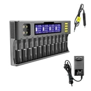 12 Slot Battery Charging LCD Display Fast For Multiple Battery Types Including 9V LiFePO4 26650 21700 32650