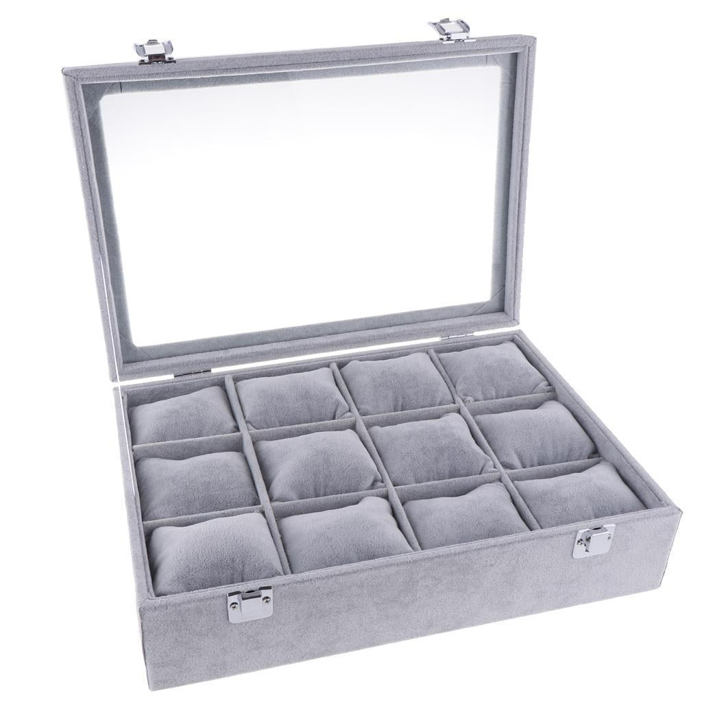 12-Slot Box w/ Lid for Jewelry Bracelet Bangle Watch Showcase with Lid
