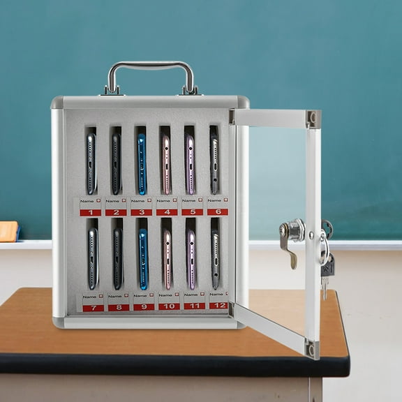 12 Slot Cell Phone Locker Cabinet, Aluminum Alloy Cell Phones Storage Cabinet Pocket with Safety Lock and Handle for Classroom Office