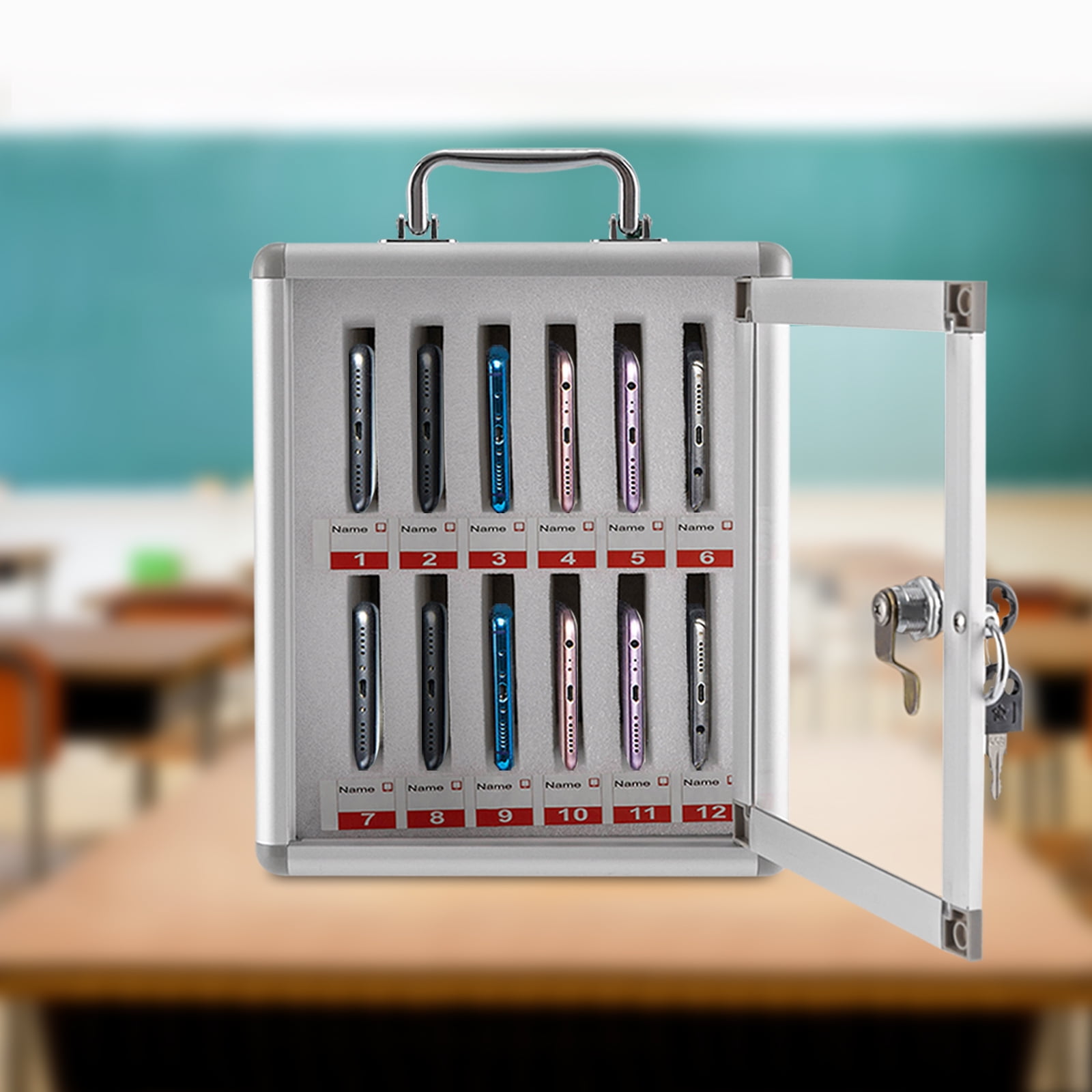 12-Slot Cell Phones Storage Cabinet Chart Storage Locker Box W/ Safety ...