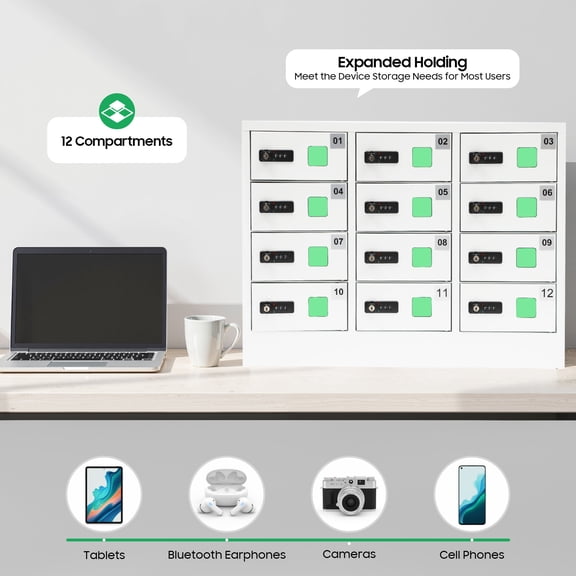 12-Slot Cellphone USB Charging Station Lockers Assignment Mail Slot Box 25" W x 20" H x 6" D, Cell Phone Storage Station Lockers with 7.9" L x 3" H Slot Works for Mini Storage, for Charging Lockers