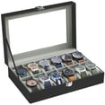 thumbnail image 1 of 12-Slot Watch Box, Velvet Lined Organizer with Glass Lid, 8 x 3.1 x 11.9inch, Black, 1 of 8