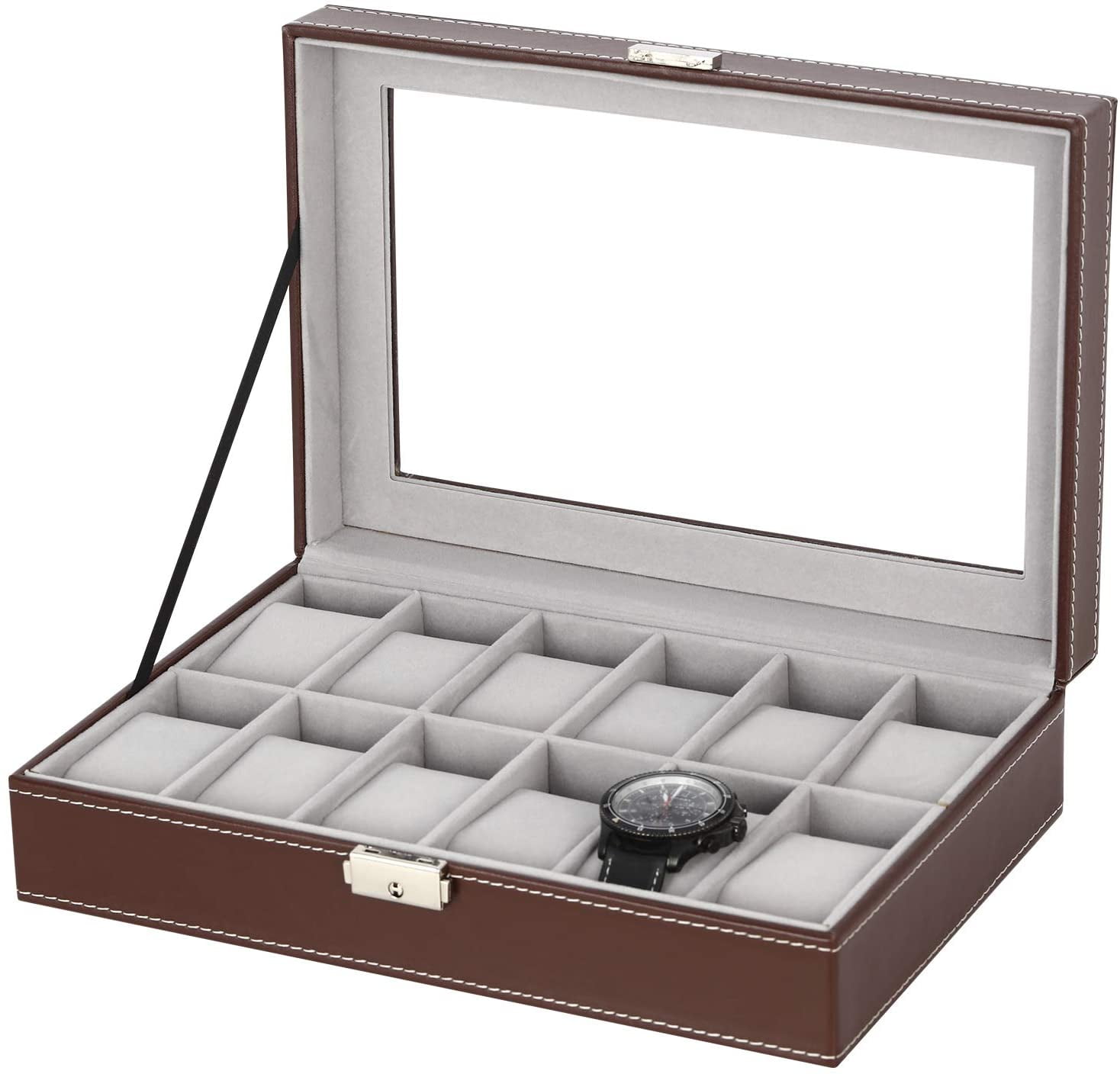 12Slot Watch Box, Watch Organizer, Lockable Jewelry Display Case with