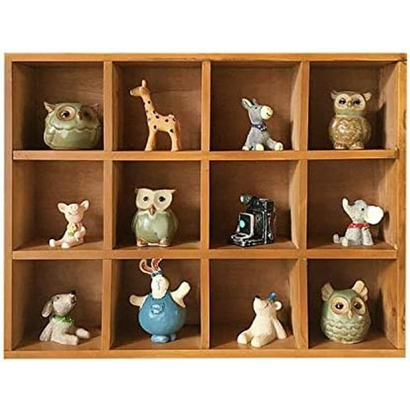 12-Slot Wood Display Cabinet 12 x 15.5 Square Cubby Shelf Organizer - Tabletop or Wall Shelf - Farmhouse Decor Organizers and Storage - Rustic Wall Decor - Cube Storage & Display Cabinet