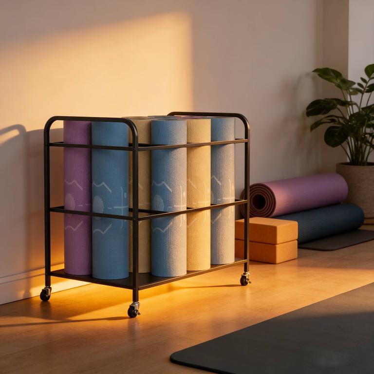 12-Slot Yoga Mat Storage Rack Multi-Layer Iron Workout Equipment Organizer Cart with Wheels Heavy Load Capacity for Dumbbells Kettlebells Resistance Bands Yoga Blocks Foam Rollers Home Fitness Rack