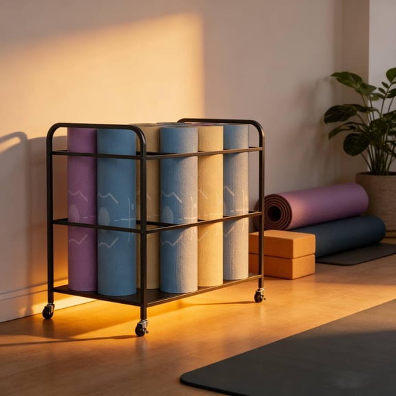 12-Slot Yoga Mat Storage Rack Multi-Layer Iron Workout Equipment Organizer Cart with Wheels Heavy Load Capacity for Dumbbells Kettlebells Resistance Bands Yoga Blocks Foam Rollers Home Fitness Rack