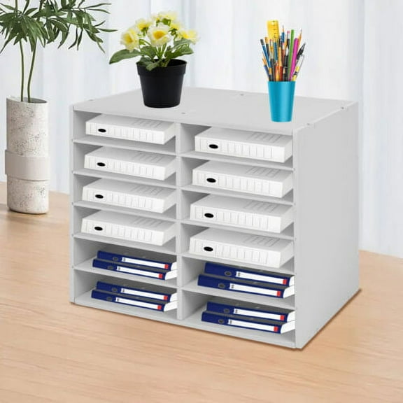 12 Slots A4 Paper Literature Organizer File Sorter Documents Holder 6 Tier 110LB