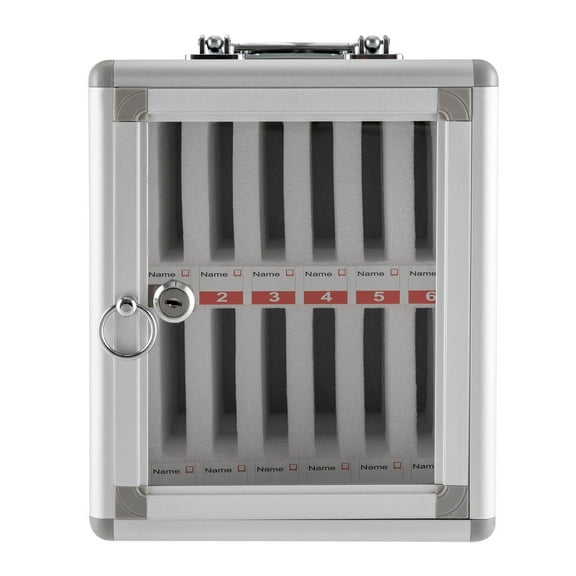 12 Slots Aluminum Alloy Cell Phones Storage Cabinet Pocket Chart Storage Locker Box with Safety Lock and Handle Box for Phone Storage Home Classroom Office Free-standing Wall-mounted Mounting Type