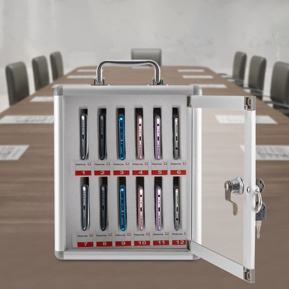 12 Slots Aluminum Alloy Cell Phones Storage Cabinet Pocket Chart Storage Locker Box with Safety Lock and Handle for Classroom Office Cellphone Storage CabinetMoisture-resistant