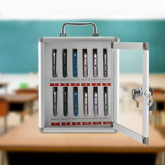 Rectangular SilverCell Phones Storage Cabinet Clear Pocket Chart Storage Locker Box 12 Slots for Schools