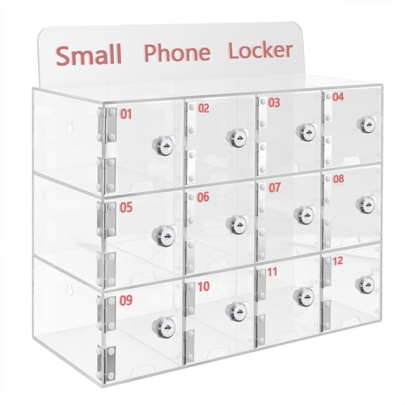12 Slots Cell Phone Locker, Acrylic Cell Phone Storage Box with Lock Cellphone Storage Cabinet Cellphone Locker Box for Schools Classroom Business Employees Offices