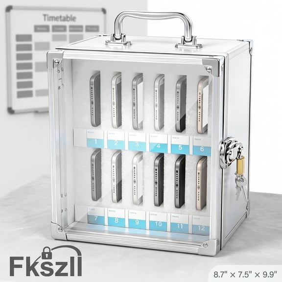 12 Slots Cell Phone Locker Box Aluminum Alloy Lockable School Classroom Put Mobile Phone Management Storage Cabinet for Exam Room Meeting