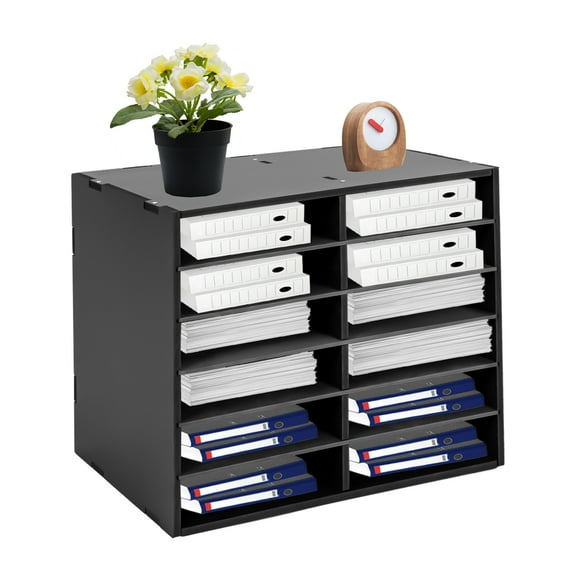 12 Slots Desktop Organizer File Paper Organizer for Desk Letter Tray & A4 Paper Holder for Office Home Black 19.3*12*16"