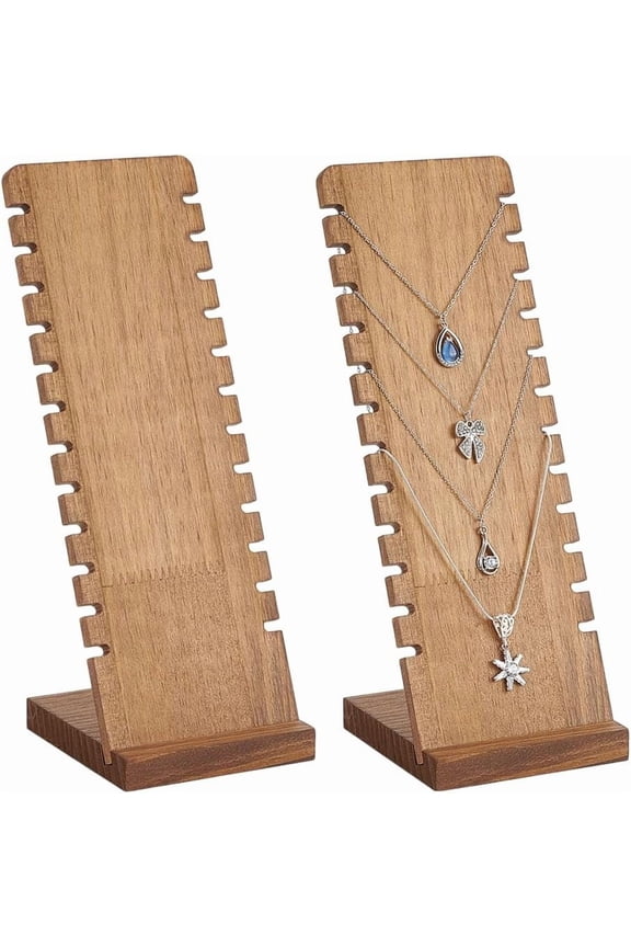 12 Slots Necklace Display Stand 2pcs Wood Necklace Holder Rack Jewelry Display Stand Tabletop Boards for Vendor Retail Selling Necklaces Showcase Storage Organizer