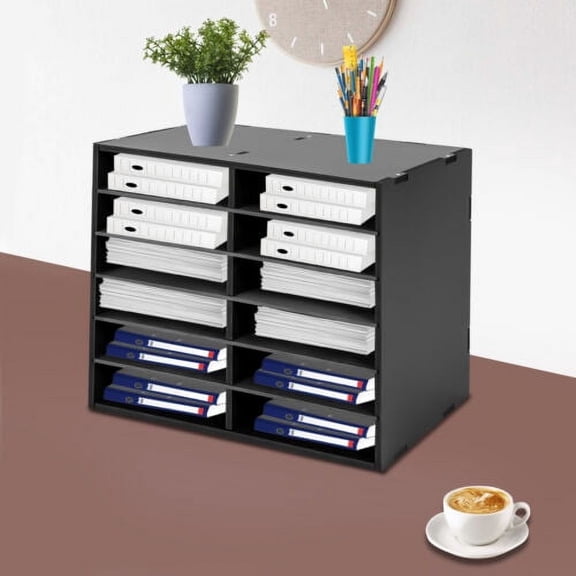 12 Slots PVC Literature Organizer File Sorter Paper Desktop Storage Holder