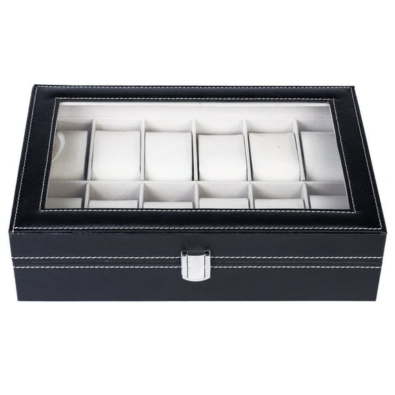 12 Slots Watch Box, High-grade Leather Watch Collection Storage Box, Black