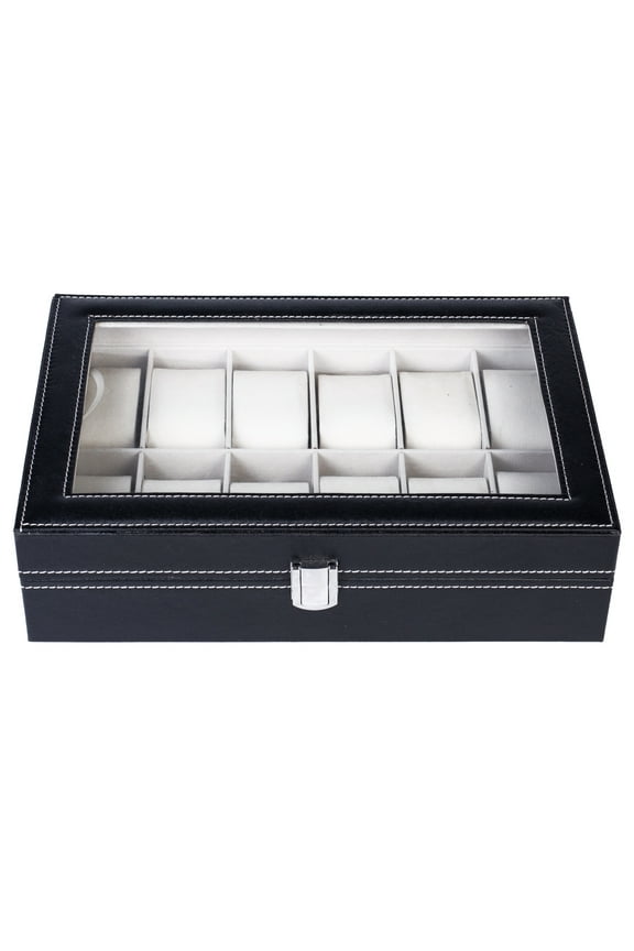 12 Slots Watch Box, High-grade Leather Watch Collection Storage Box, Black